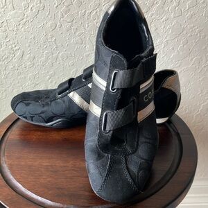 Coach: Jenny Sneaker (A1625) Black/Silver Signature C canvas/leather- Velcro- 7